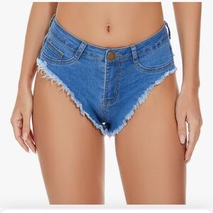 Light Blue Frayed Hem Jean Shorts